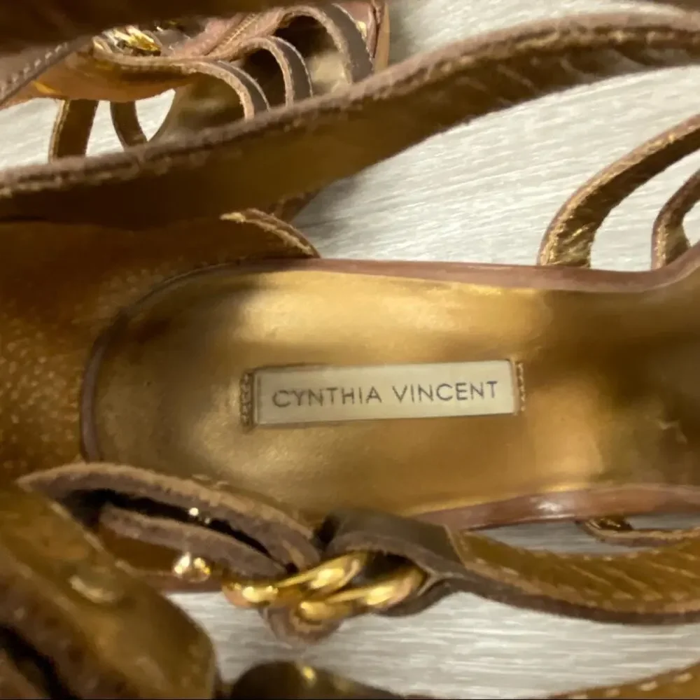 Cynthia Vincent Pacey Gladiator Wedge Bronze Size 9